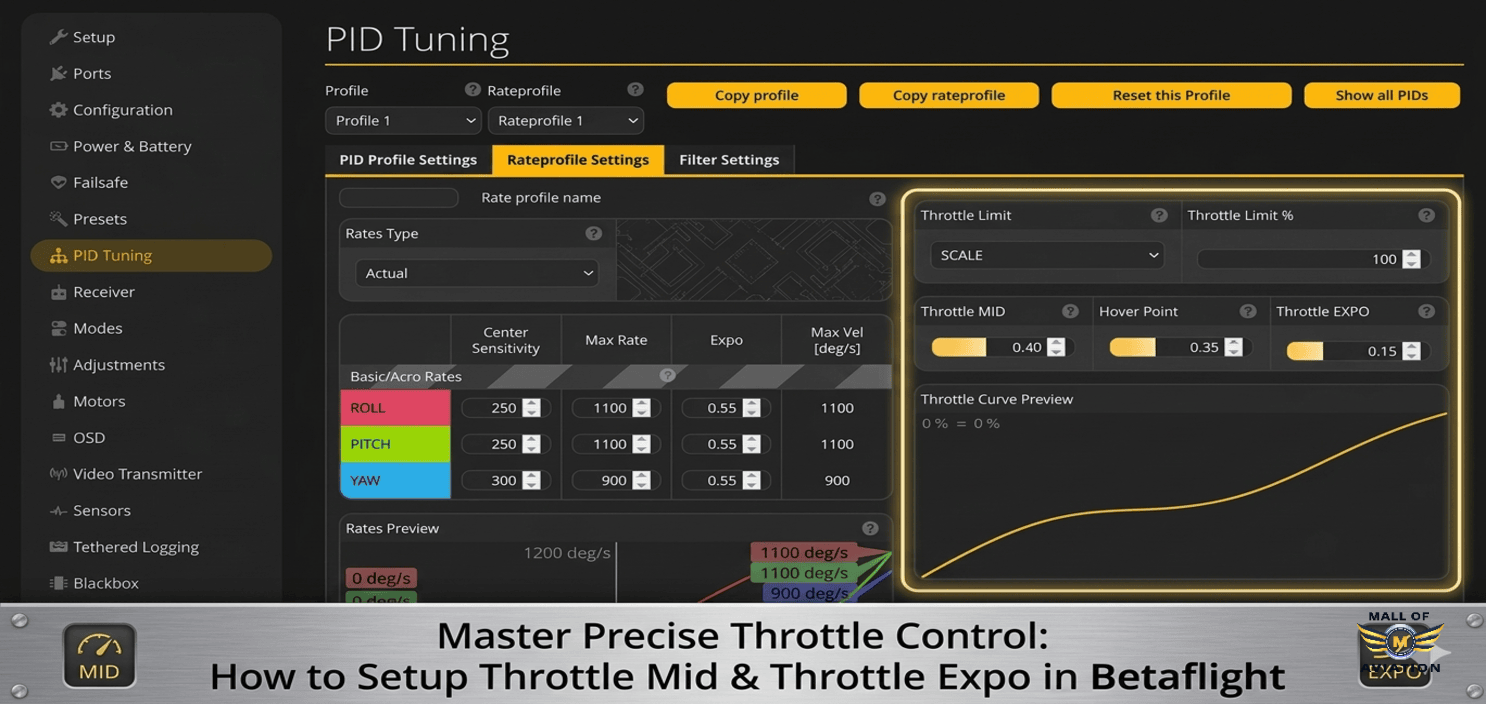 How to Setup Throttle Mid & Throttle Expo in Betaflight