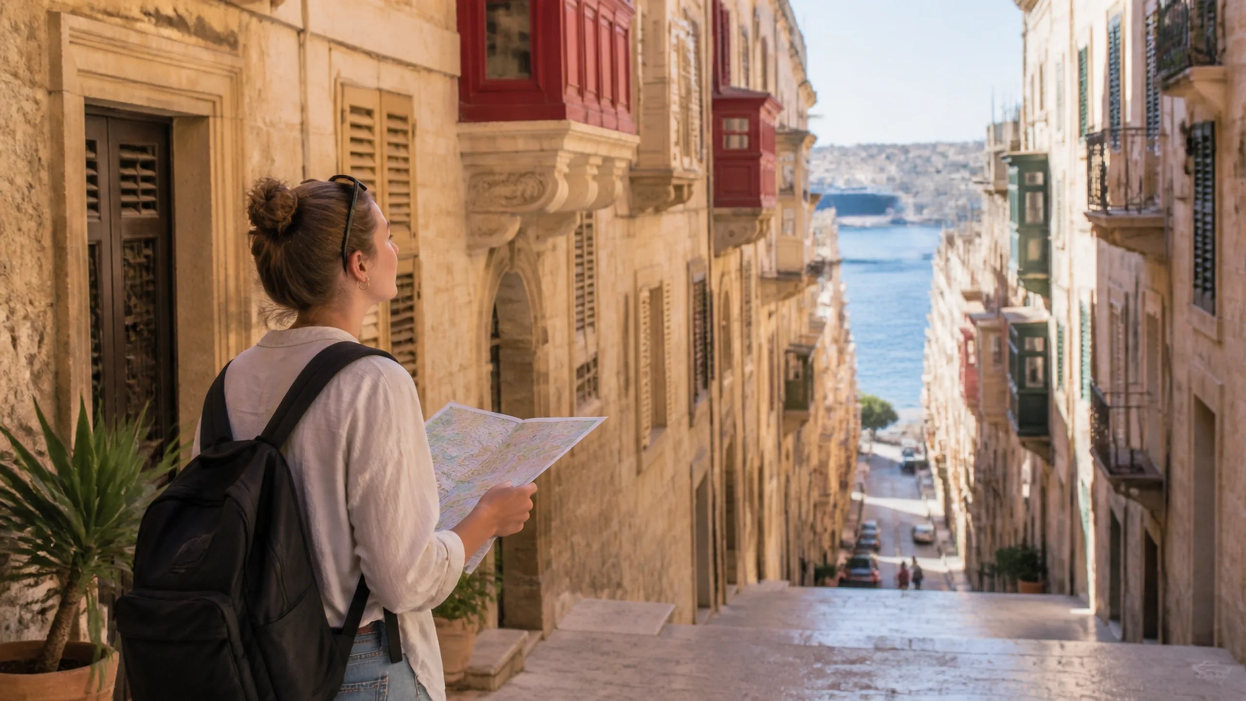 Malta'daki ilk haftasında çevresini keşfeden öğrenci