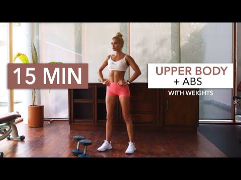 15 MIN UPPER BODY + ABS – Gym Style, Circuit Training with breaks, weights / alternative: bottles