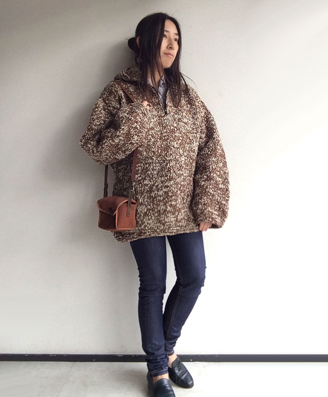 エクアドル古着 1990's Ecuadorian Hand Knit Parka Light Brown