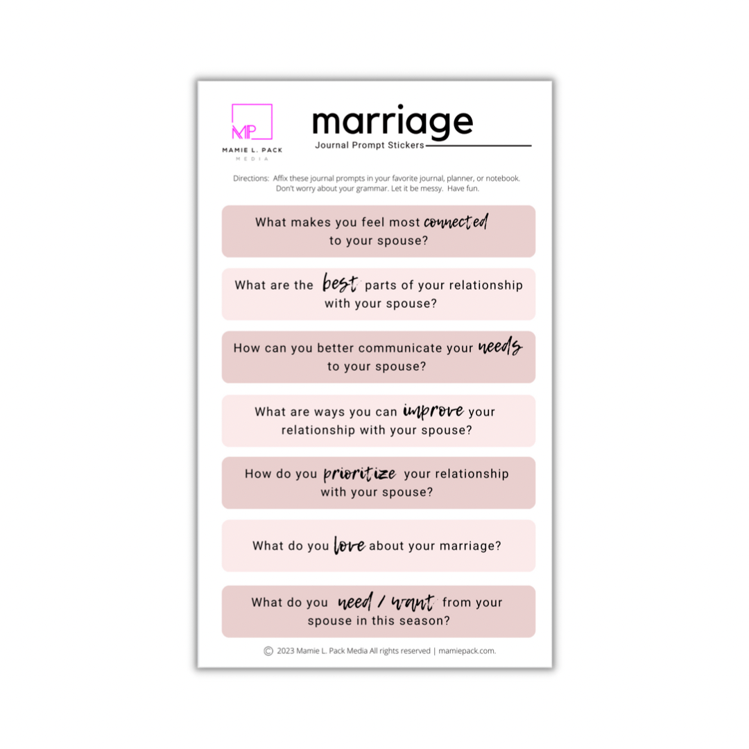 Marriage Guided Journaling Stickers – Mamie L. Pack