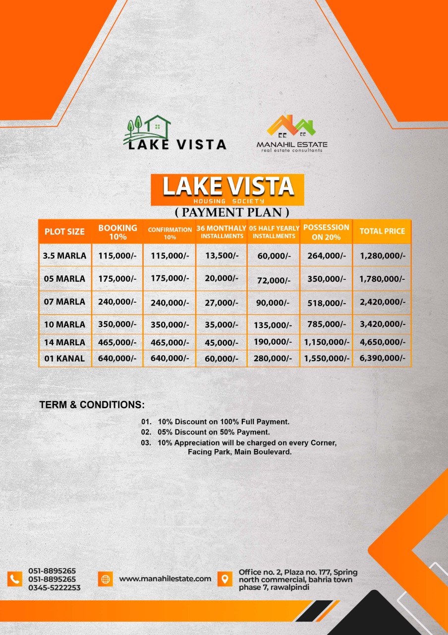 Lake Vista Rawalpindi (Latest) Payment Plan, Location, Booking Details