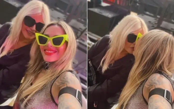 Monique Evans dá beijo na esposa e sofre homofobia: ‘Poderia processar todo mundo’