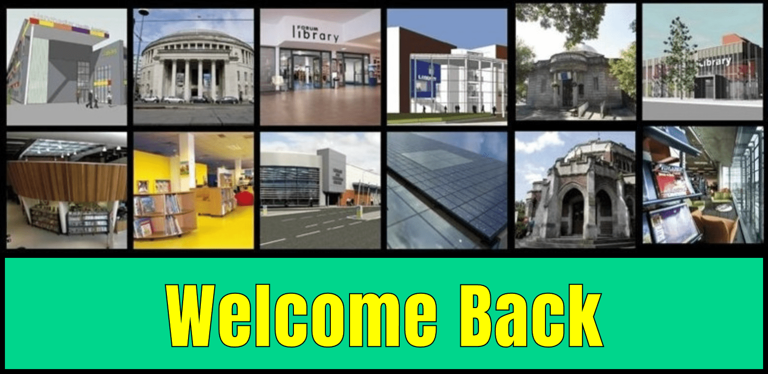 Manchester Libraries collage featuring welcome back text