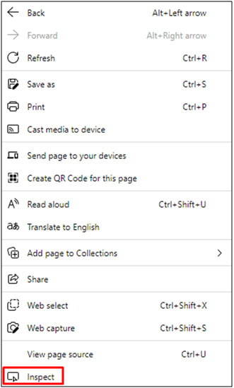 Click on the inspect option - Mandatly inc.