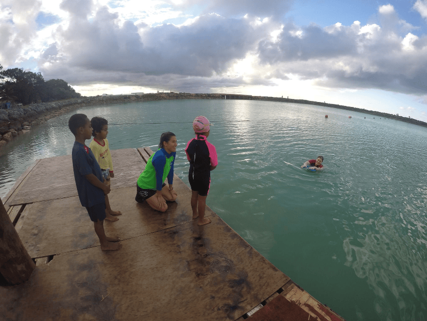 The littlies practicing throw rescues with teacher Sarah (Pic thanks to Pou Panuve)
