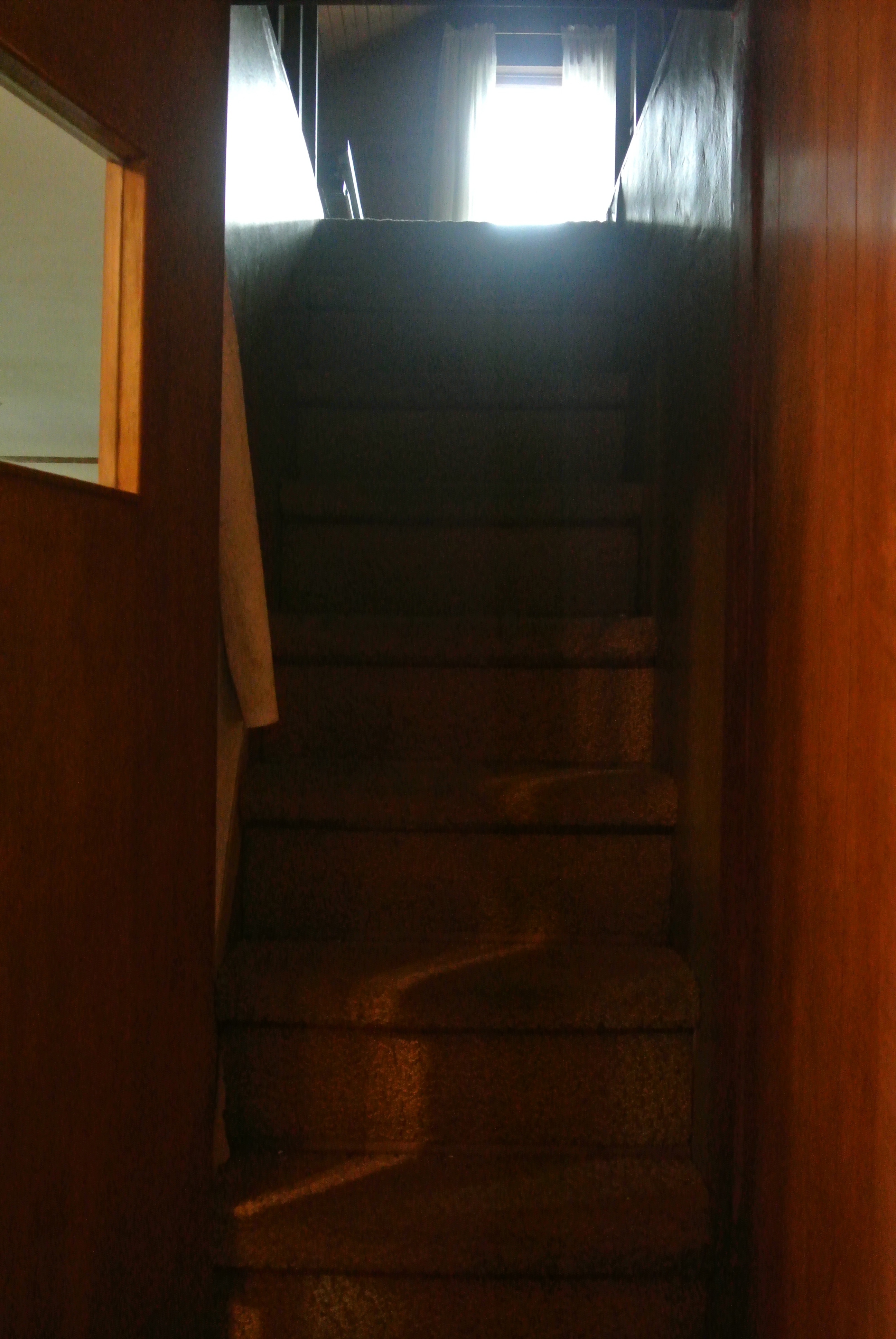 Dark dingy before stairs up to attic