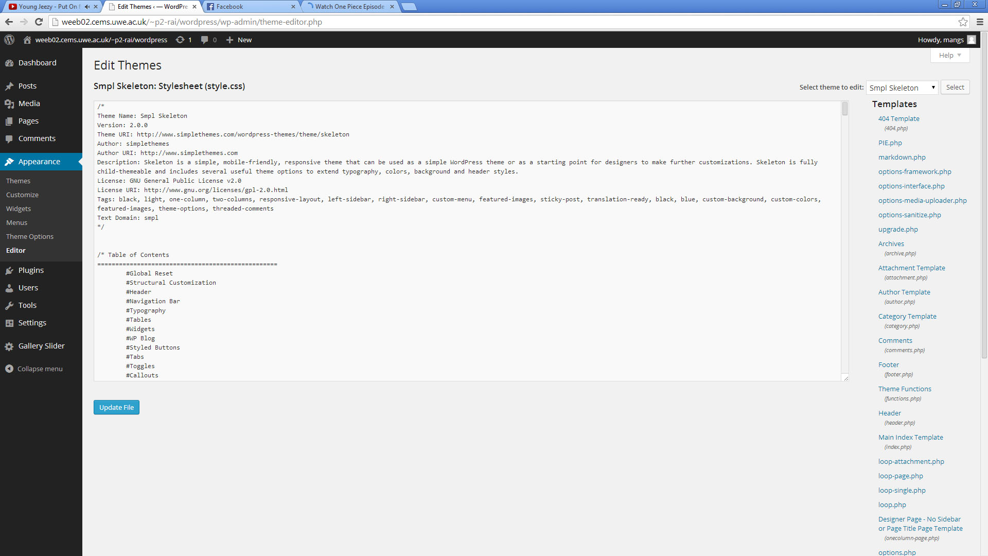 Screenshot of the editor where I had done the editing for my client's website