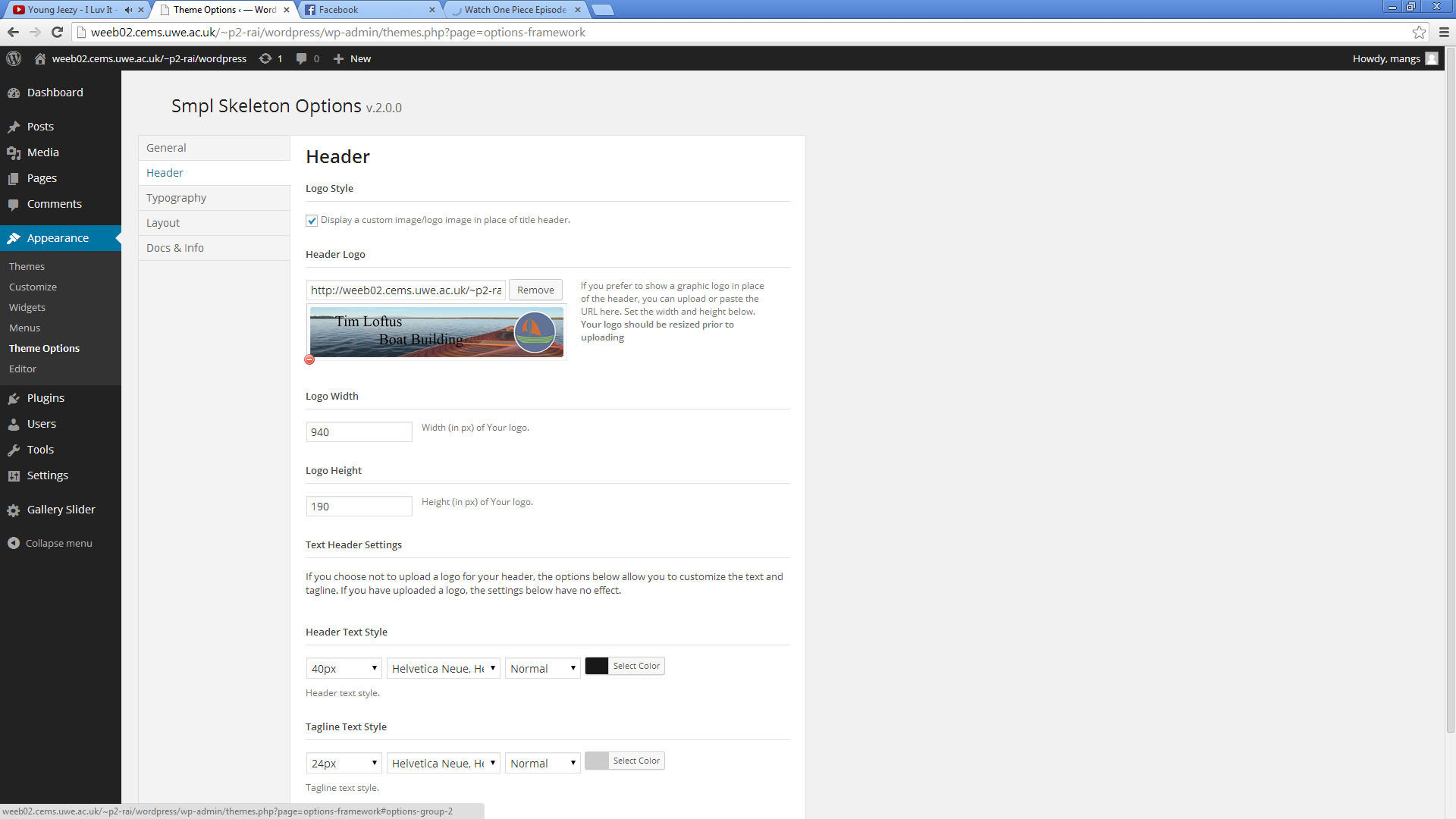 Screenshot for the header thats I had edited in dashboard.