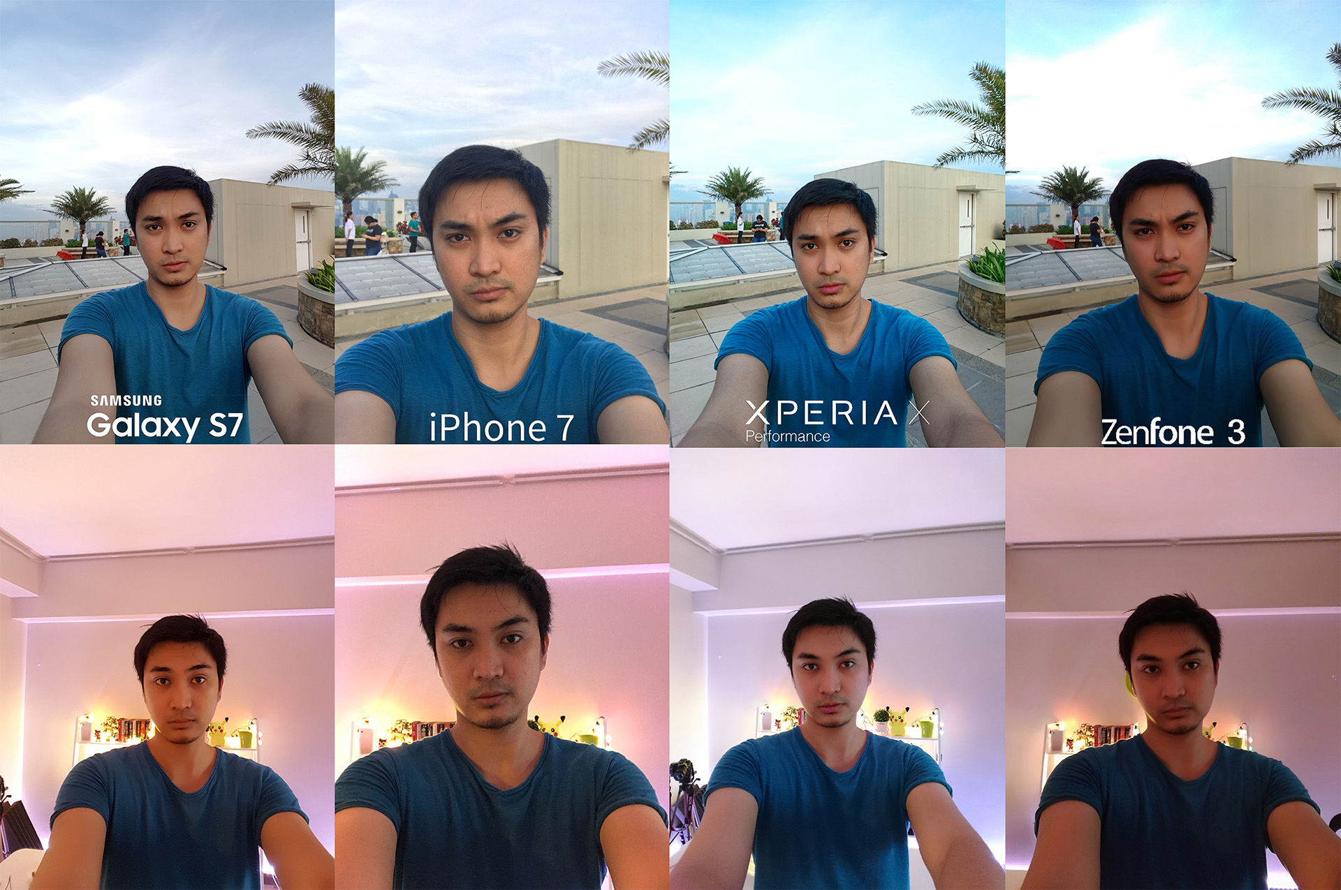 iPhone 7 vs Samsung Galaxy S7 Sony Xperia X Performance Asus Zenfone 3 Camera Comparison Review Selfie front