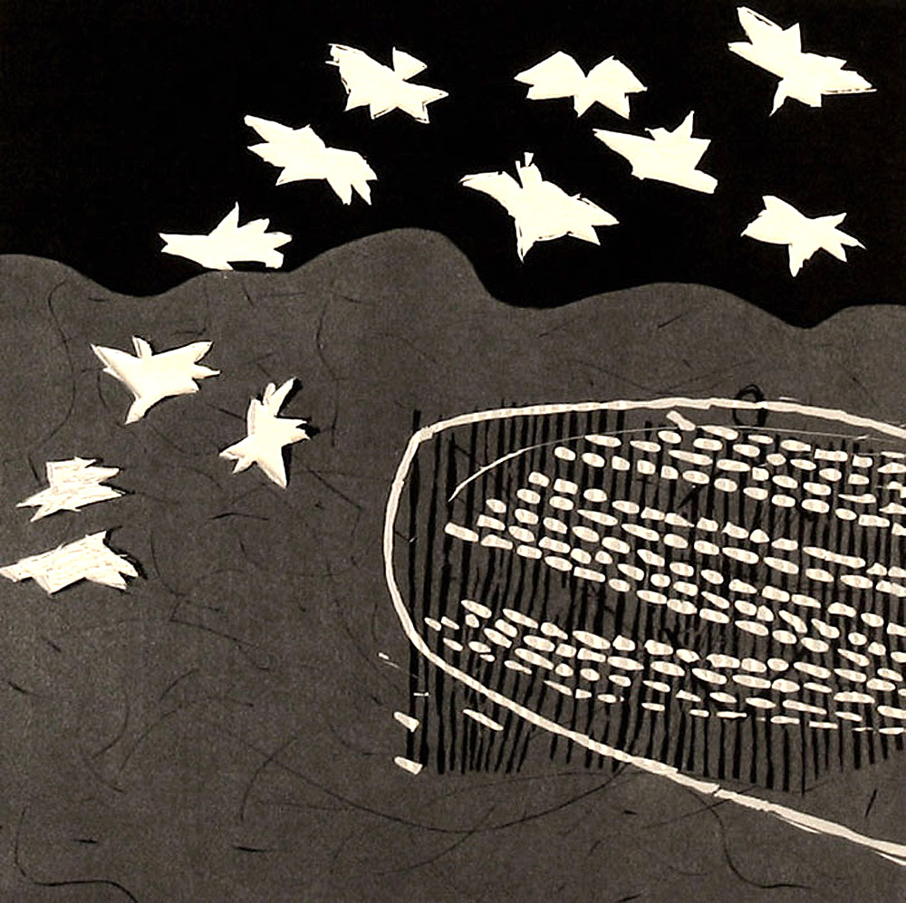 [SOLD] White Birds - linocut