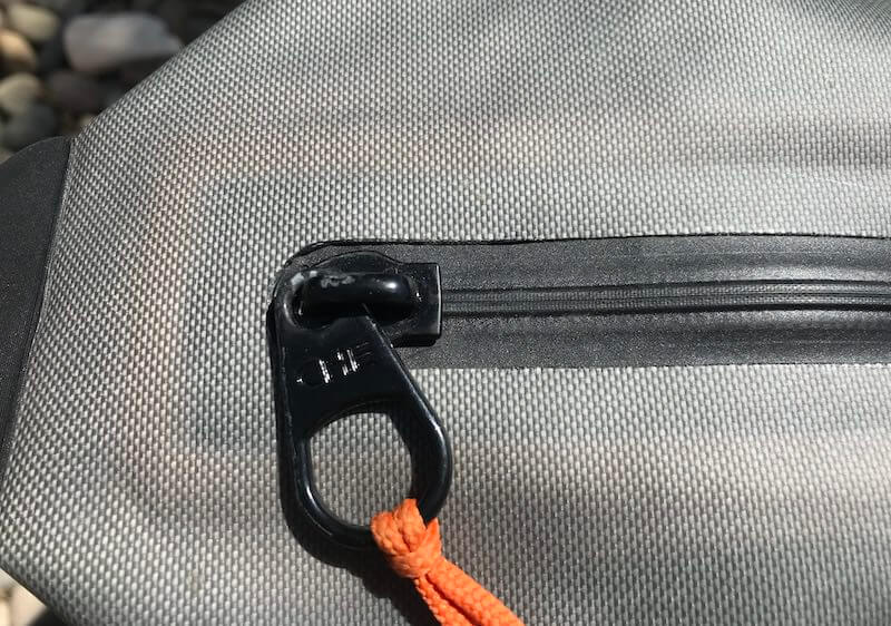 This photo shows a closeup of the waterproof zipper on the Engel HD30 cooler.