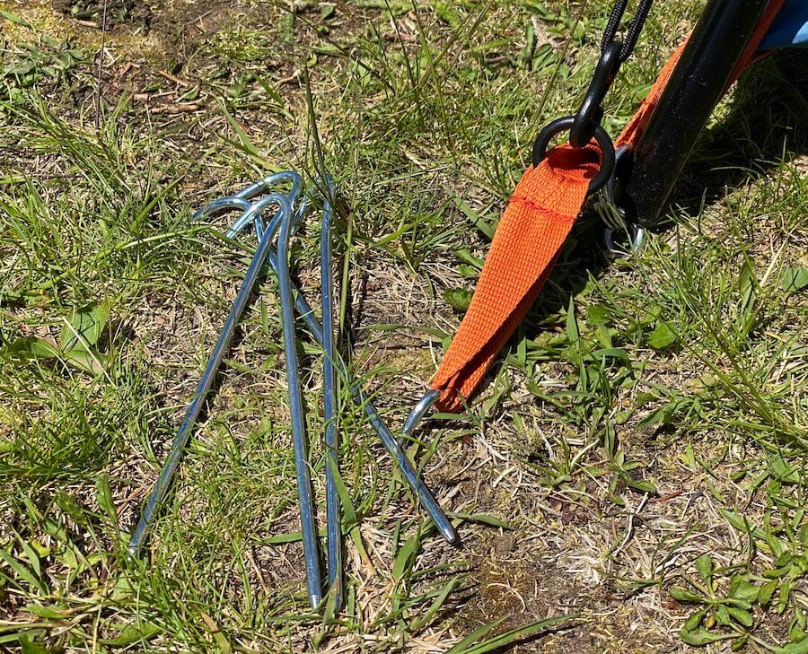 This photo shows the Eureka! tent stakes and corner.