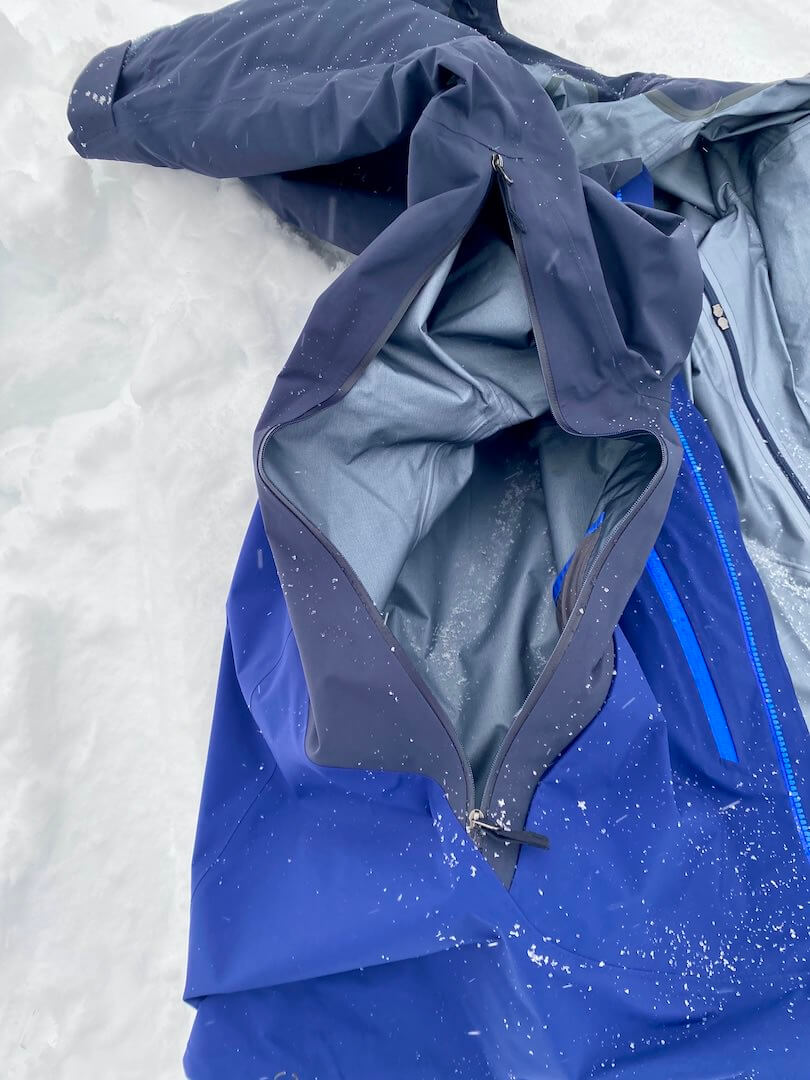 This photo shows the pit zip ventilation on the Stio Objective Pro Jacket.