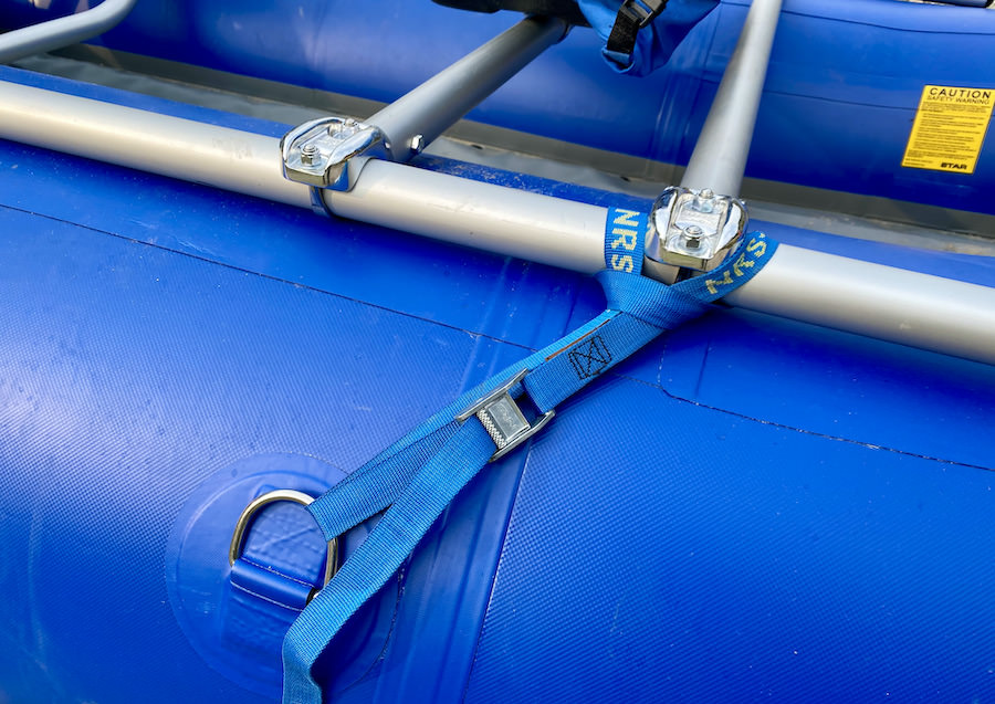 This photo shows an NRS strap attached from the STAR Wonder Bug raft to the frame.