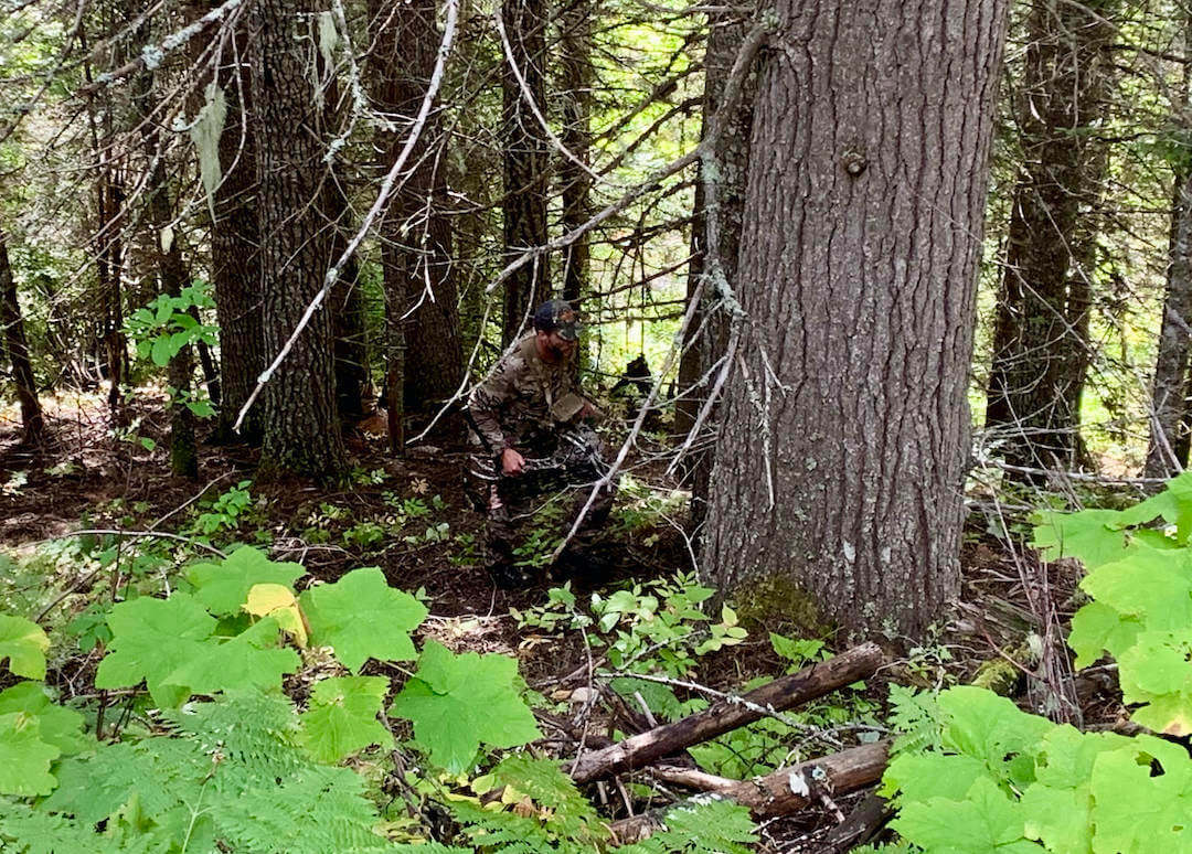 This photo shows the author testing the UA camo pattern in a timbered environment.