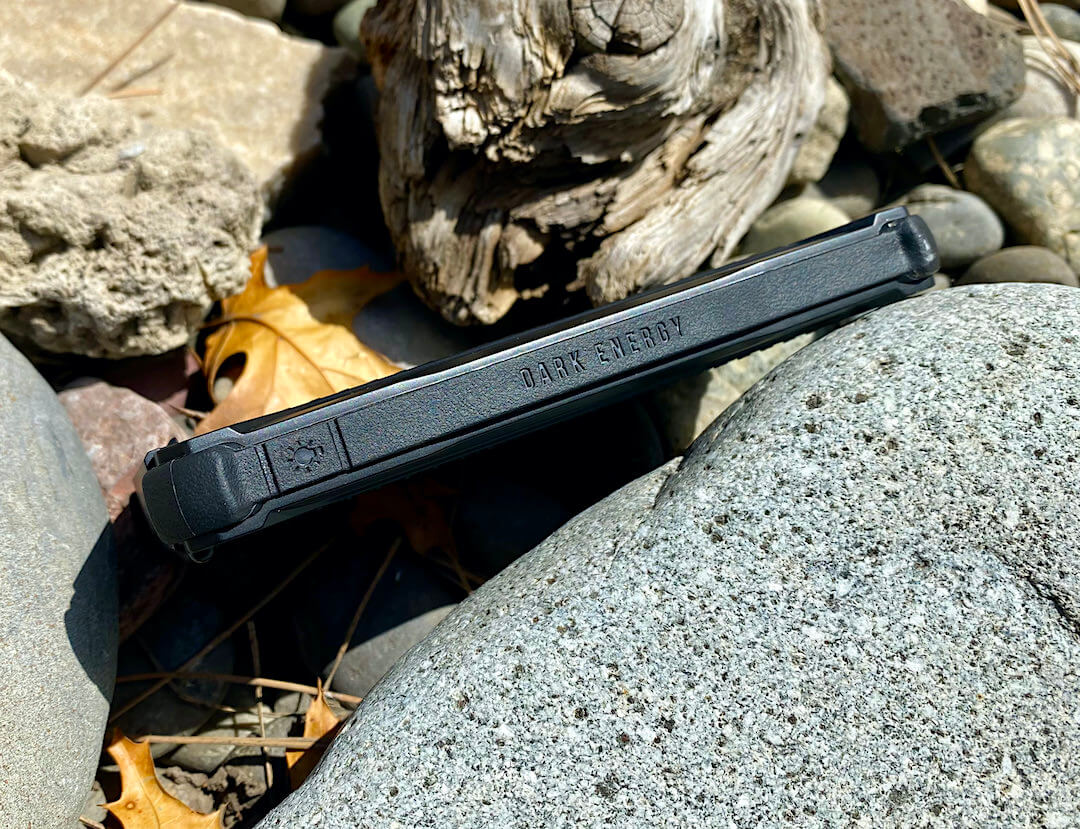 This photo shows a side view of the Dark Energy Poseidon Pro Charger.