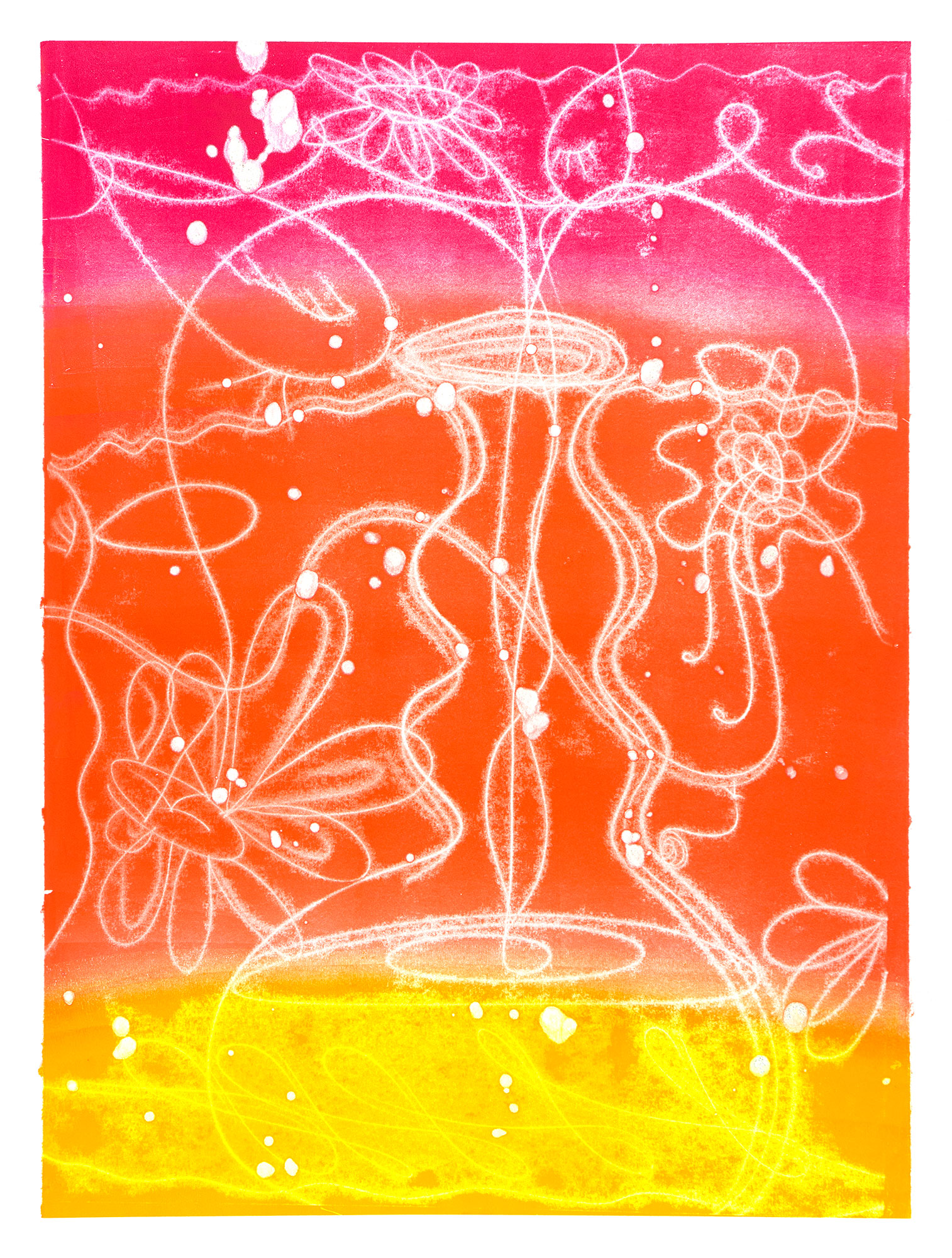 Catherine Howe: "Flower Float No. 11", 2026. Trace monotype with mica and silver pigments, 30" x 22". Published by Manneken Press.