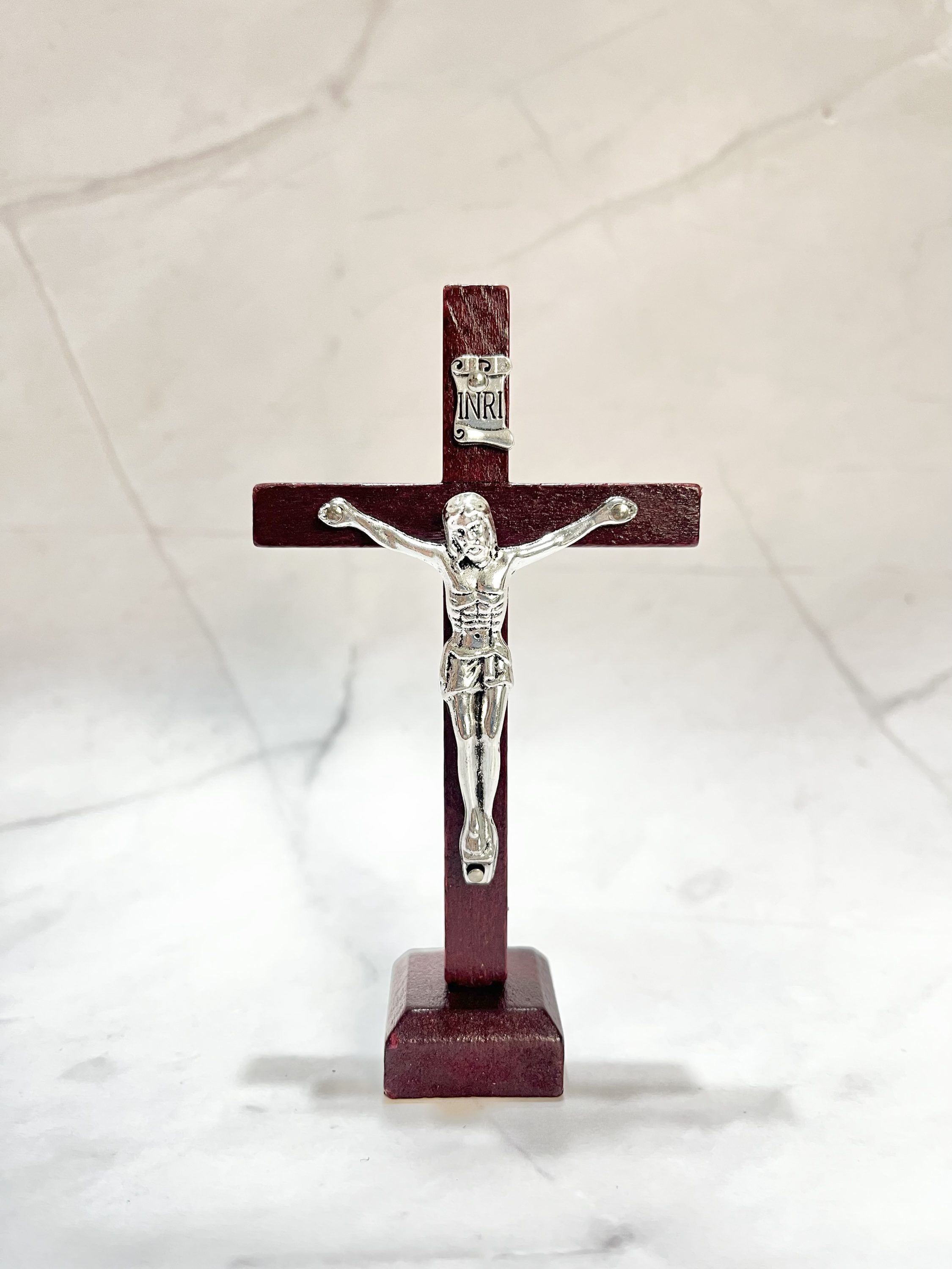 Vintage Wooden Corss with Jesus Dark Cherry color