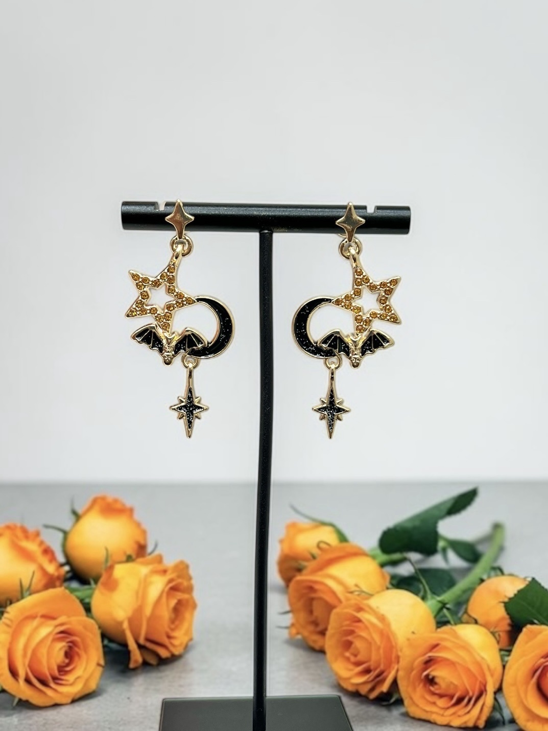 Glittering Moon and Star Earrings