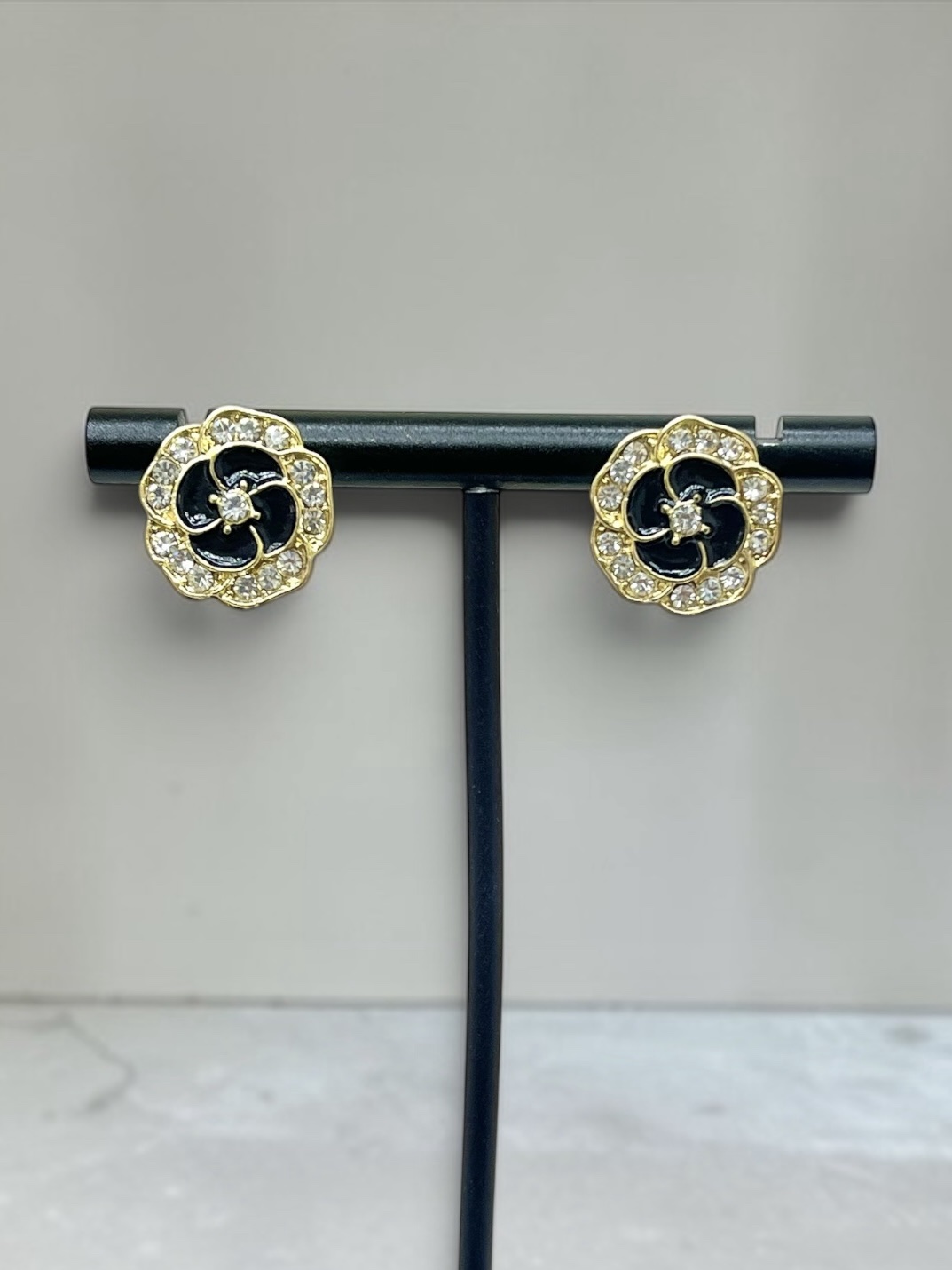 Elegance in Black Flower Earrings