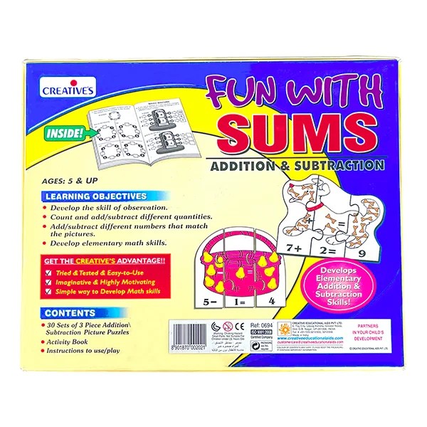 Alternative view of Age 5+ Creative’s Fun with Sums Addition & Subtraction | Math Jigsaw Puzzles | Children Home & School Learning Math Puzzles | Develops Elementary Math Skills