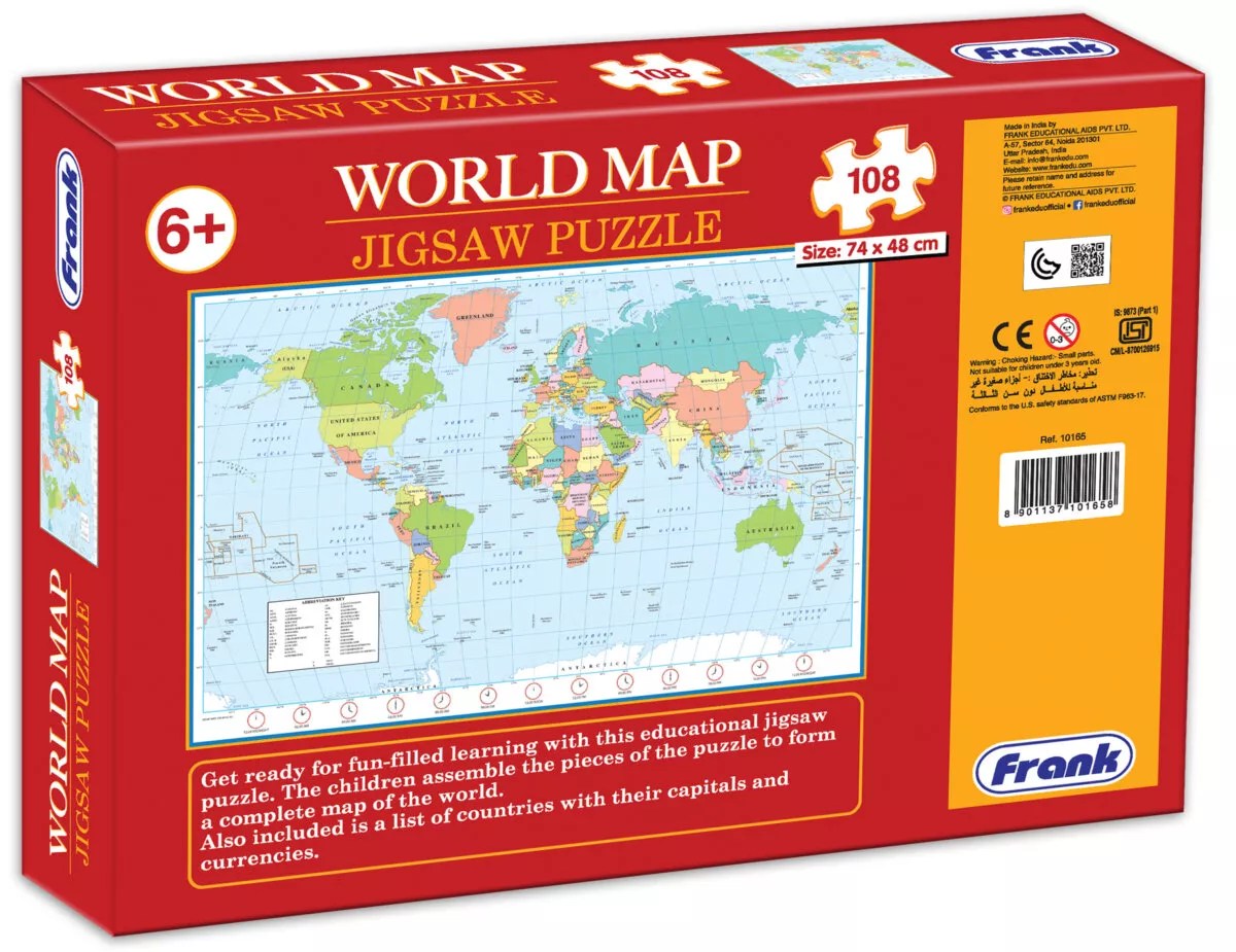 Alternative view of Age 6Y+ Frank World Map - Giant Sized 108 Pcs Jigsaw Puzzle