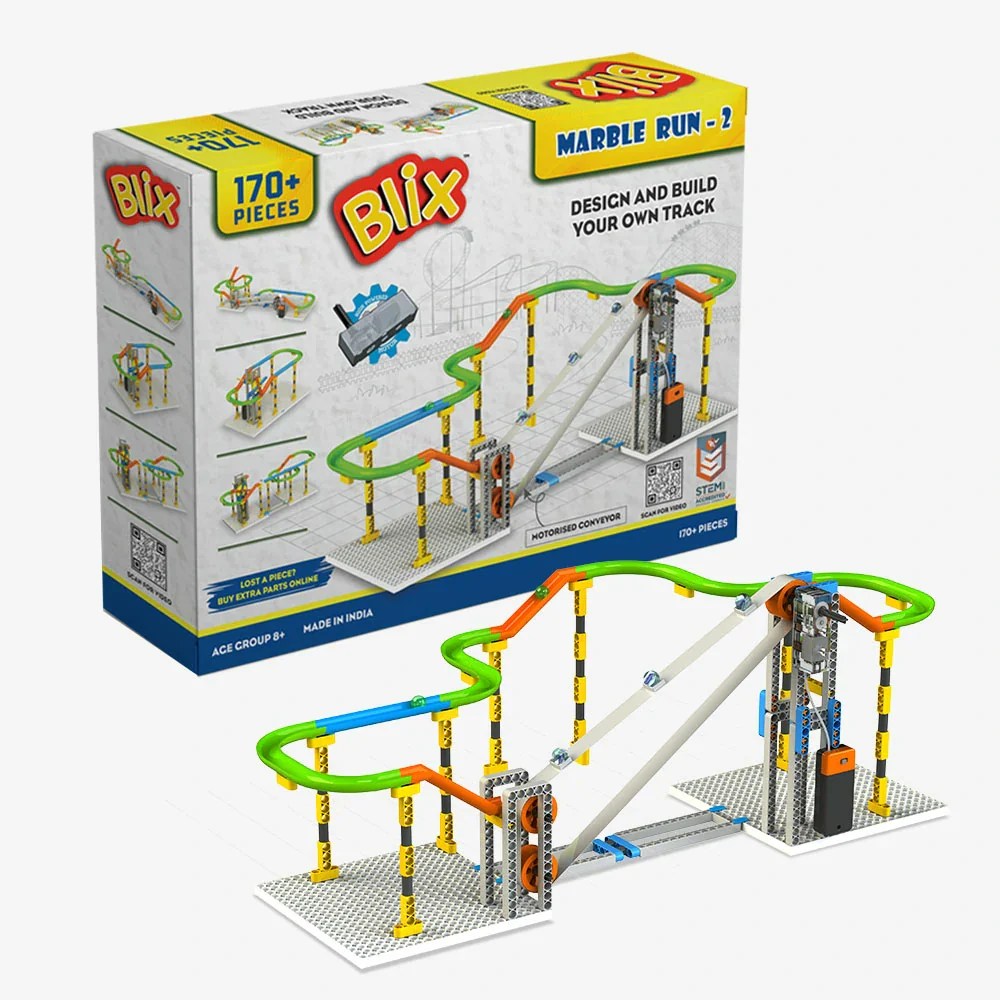 Blix Marble Run 2 | Motorised Conveyor, 4+Models, Age-8+, Best Gift for Kids