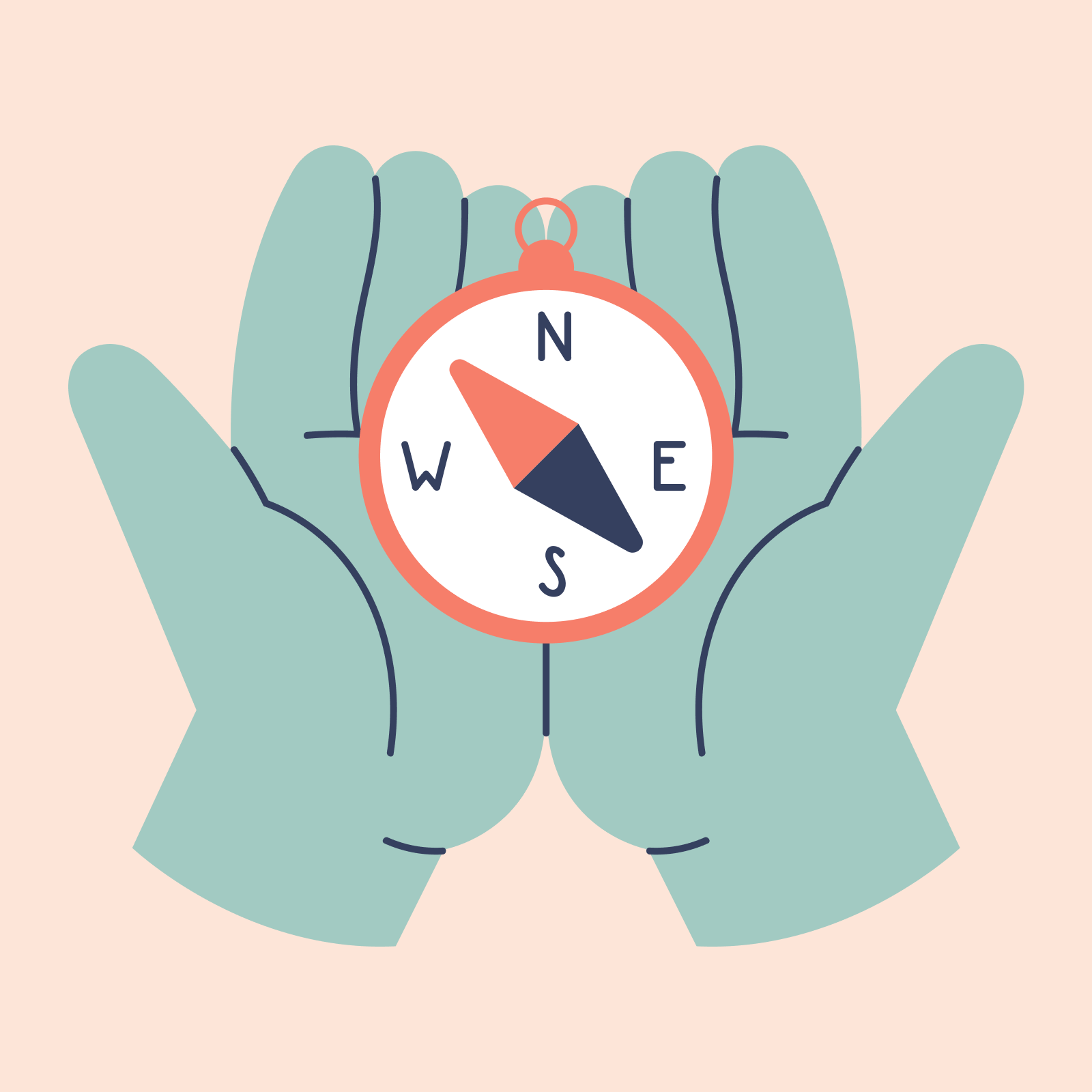 Hands holding a compass