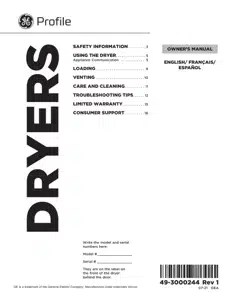 Ge appliances' owner manuals offer use and care guidelines, installation instructions and feature guides. User Manual Ge Ptd60gbprdg Dryer Manualsfile
