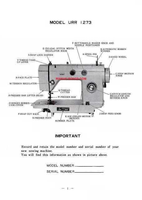Put on top of the bobbin spindle and take the thread from your spool on the spool holders at the back of the machine across to the tension disc . Montgomery Ward URR 1273 Sewing Machine Manual
