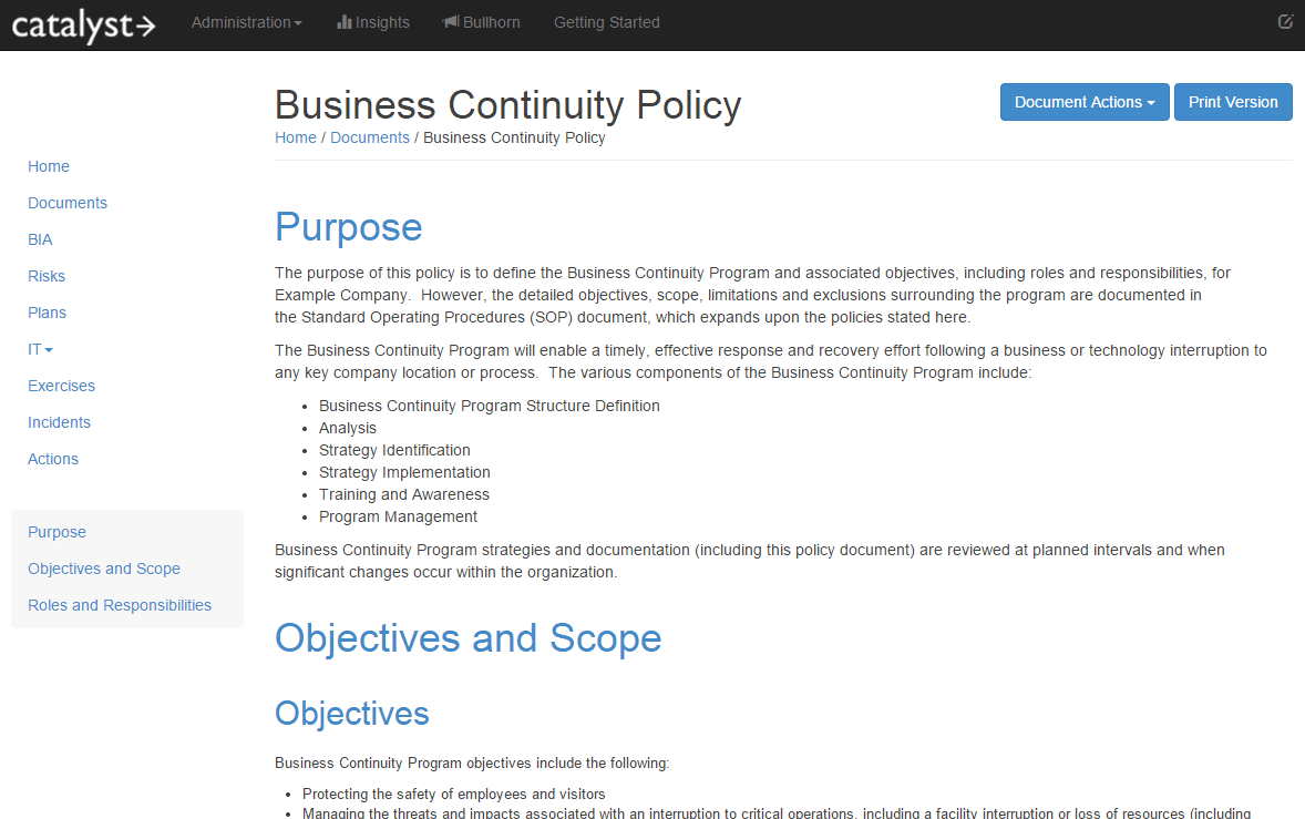 Business Continuity Policy And Sop Catalyst Administrator Guide 1