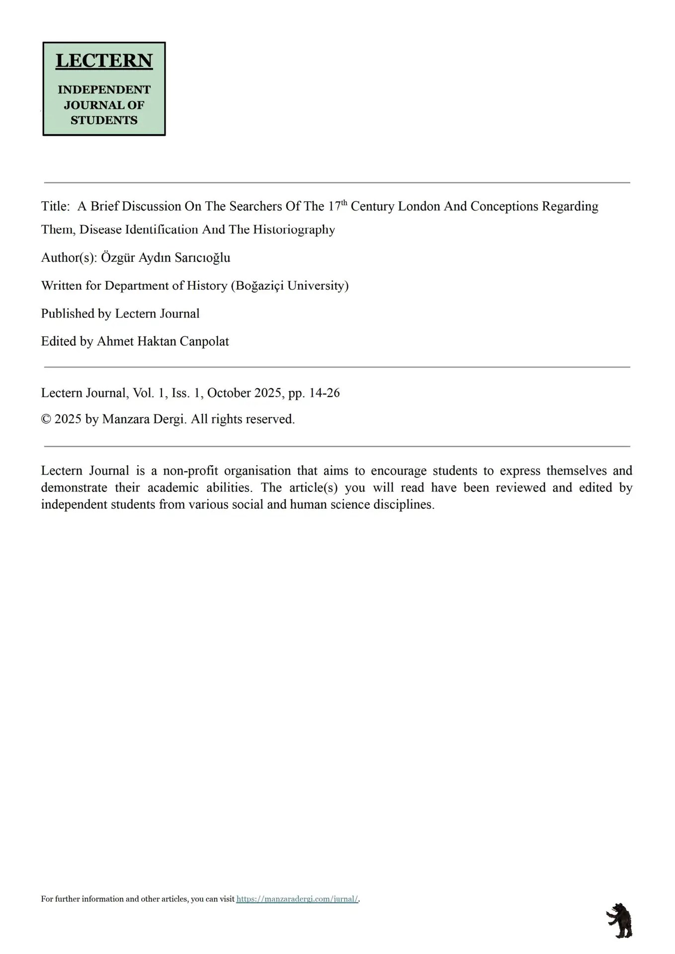 A Brief Discussion On The Searchers Of The 17th Century London And Conceptions Regarding Them, Disease Identification And The Historiography