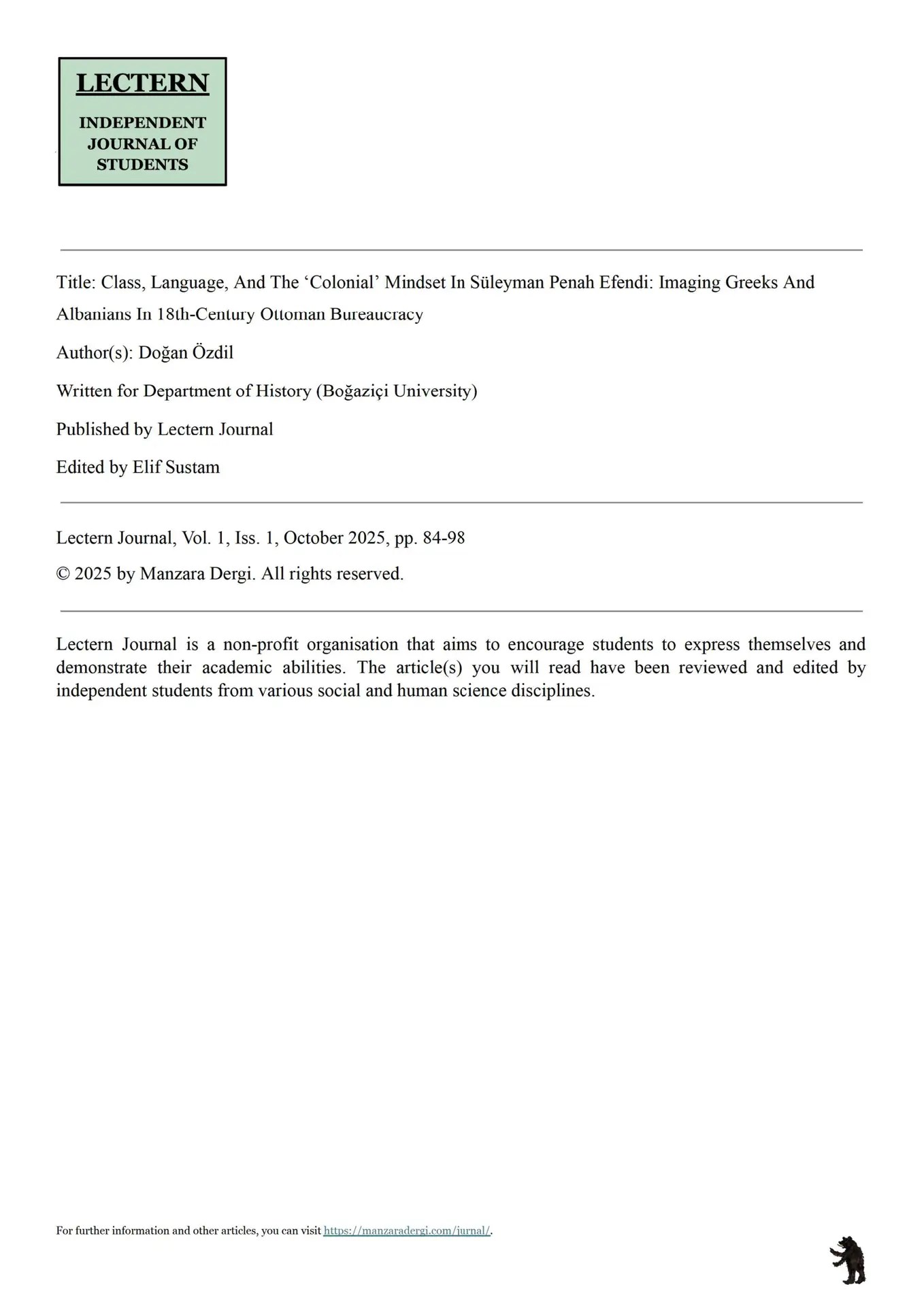 Class, Language, And The ‘Colonial’ Mindset In Süleyman Penah Efendi: Imaging Greeks And Albanians In 18th-Century Ottoman Bureaucracy