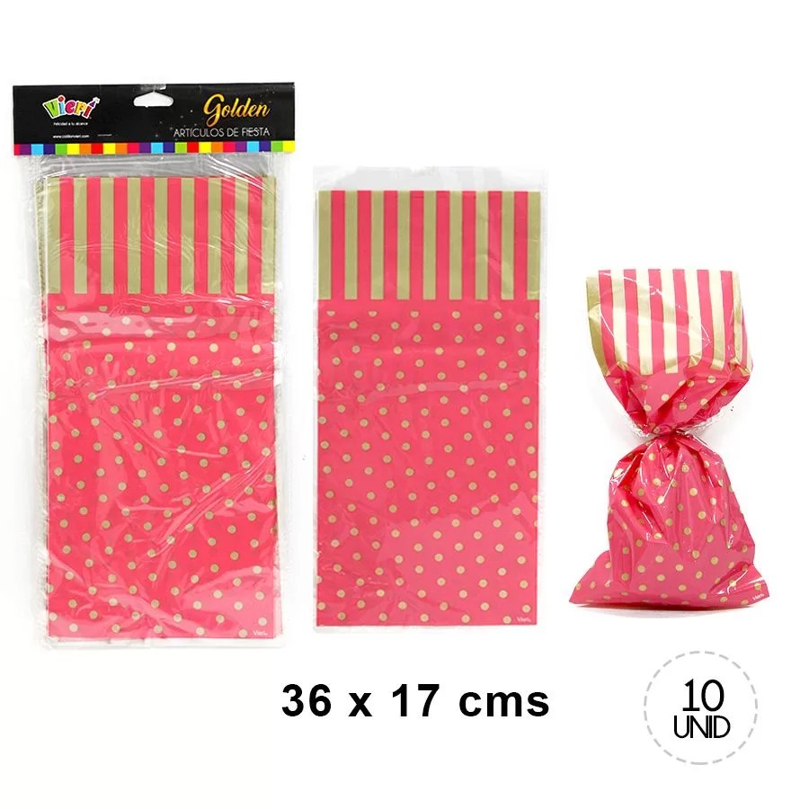 BOLSA DULCES CON AMARRA ROSADA X 10 UNIDADES