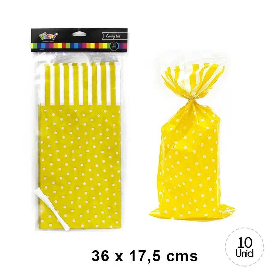 BOLSA DULCES CON AMARRA AMARILLA X 10 UNIDADES
