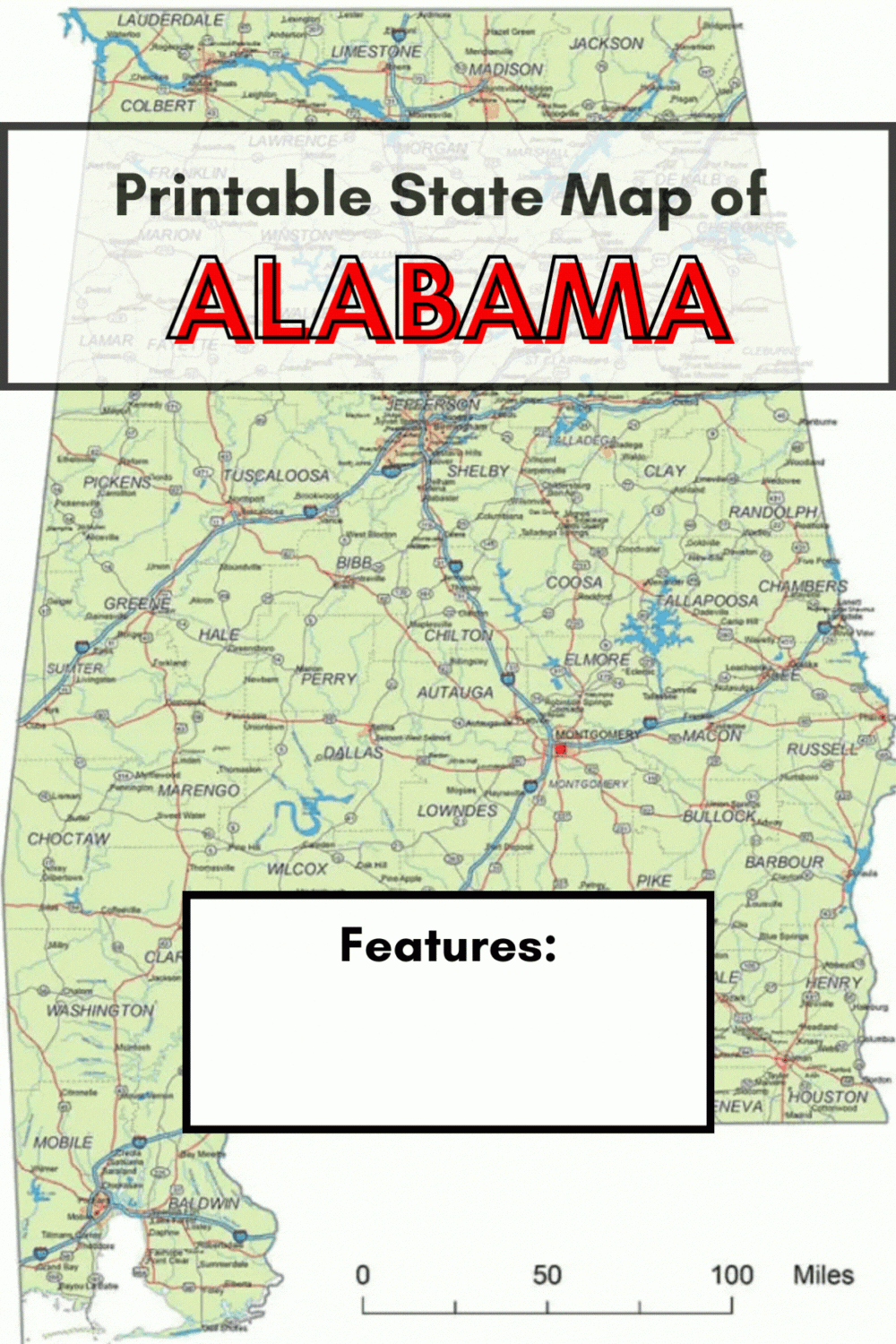 Printable Alabama Map Free Printable Map Printable Alabama Map 