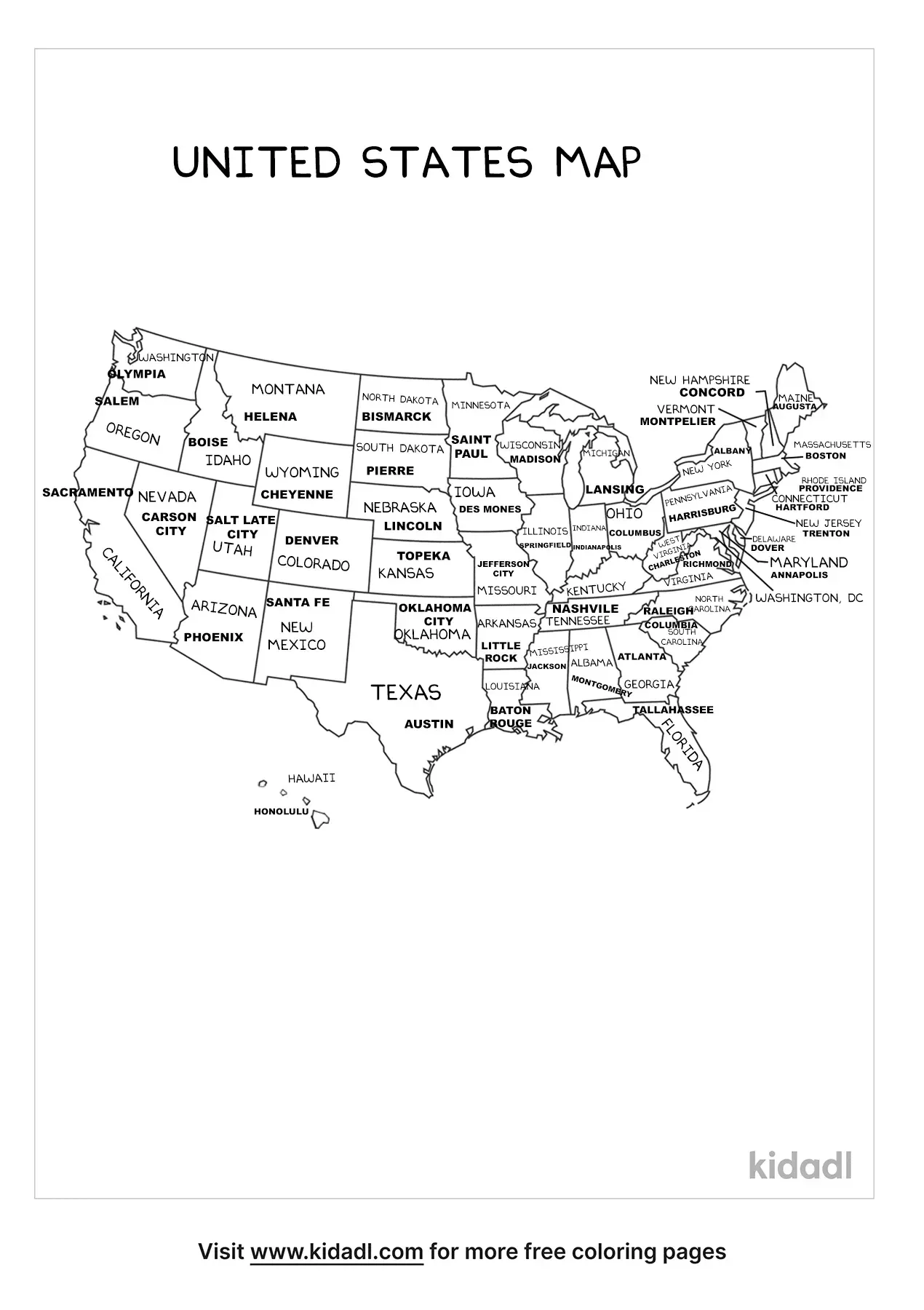 Printable Map With States And Capitals Free Printable Map Printable States And Capitals Map 