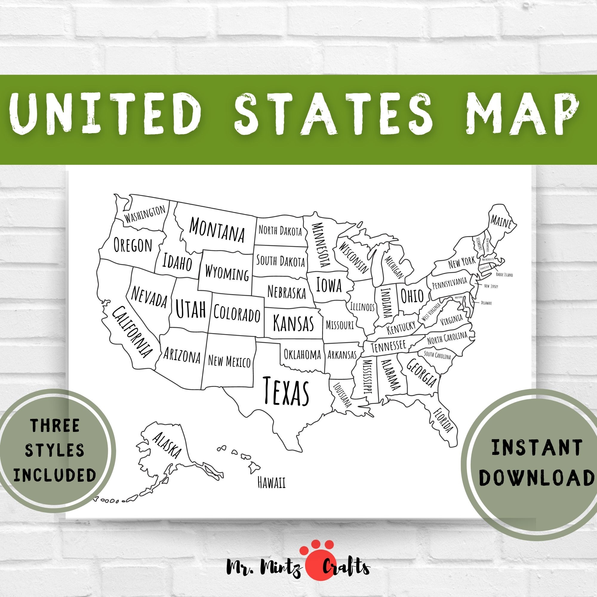 U S Map Printable Free.