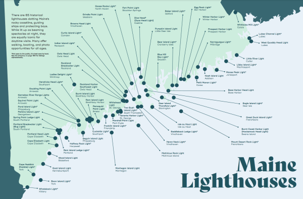 Printable Map Of Maine LighthoUSes Printable US Map Maine Lighthouses Map 