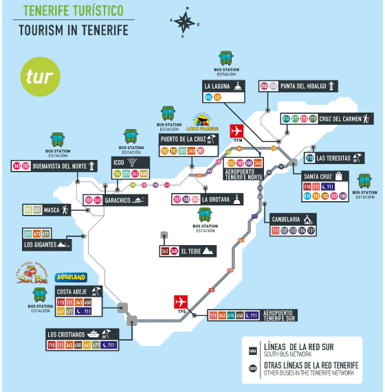Mapa Tur Stico De Tenerife 2026 Mapa Turistico Com Linea Autobus Tenerife 