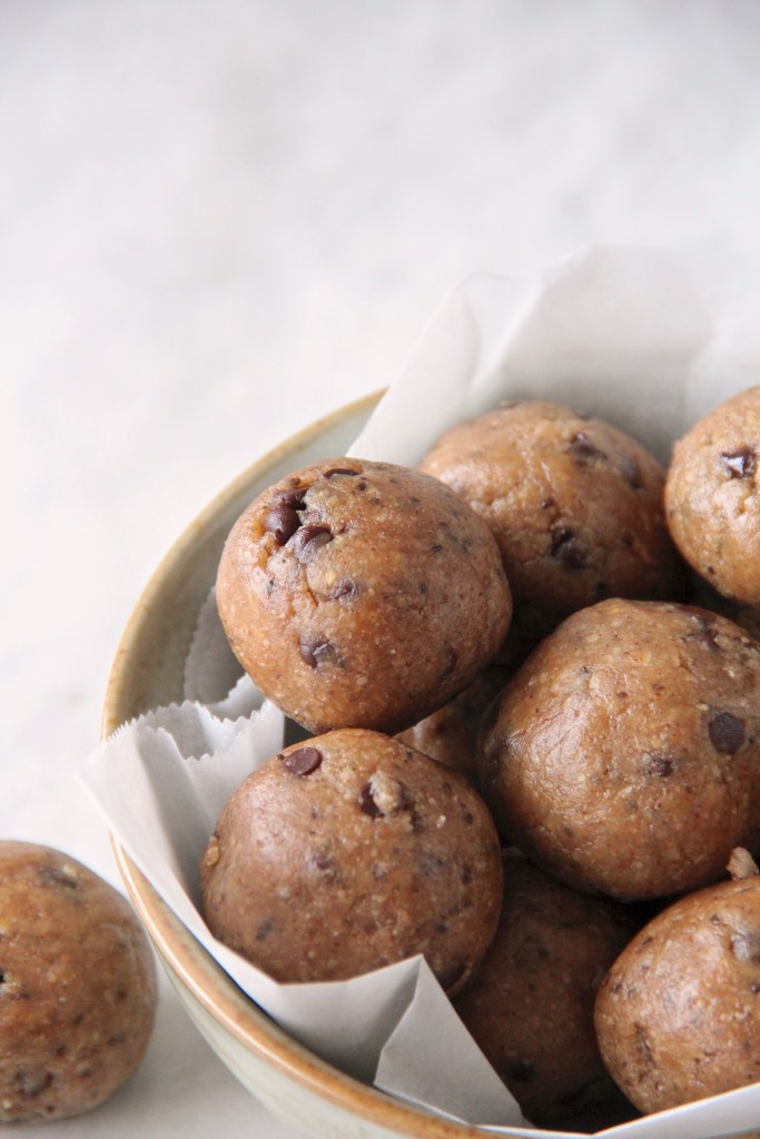 Cookie dough energy bites in a bowl