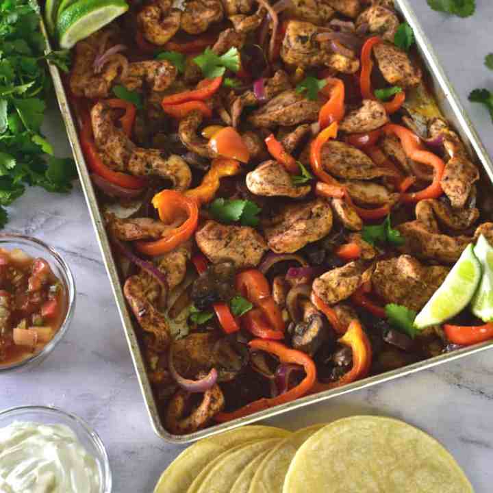 Sheet Pan Chicken Fajitas with tortillas