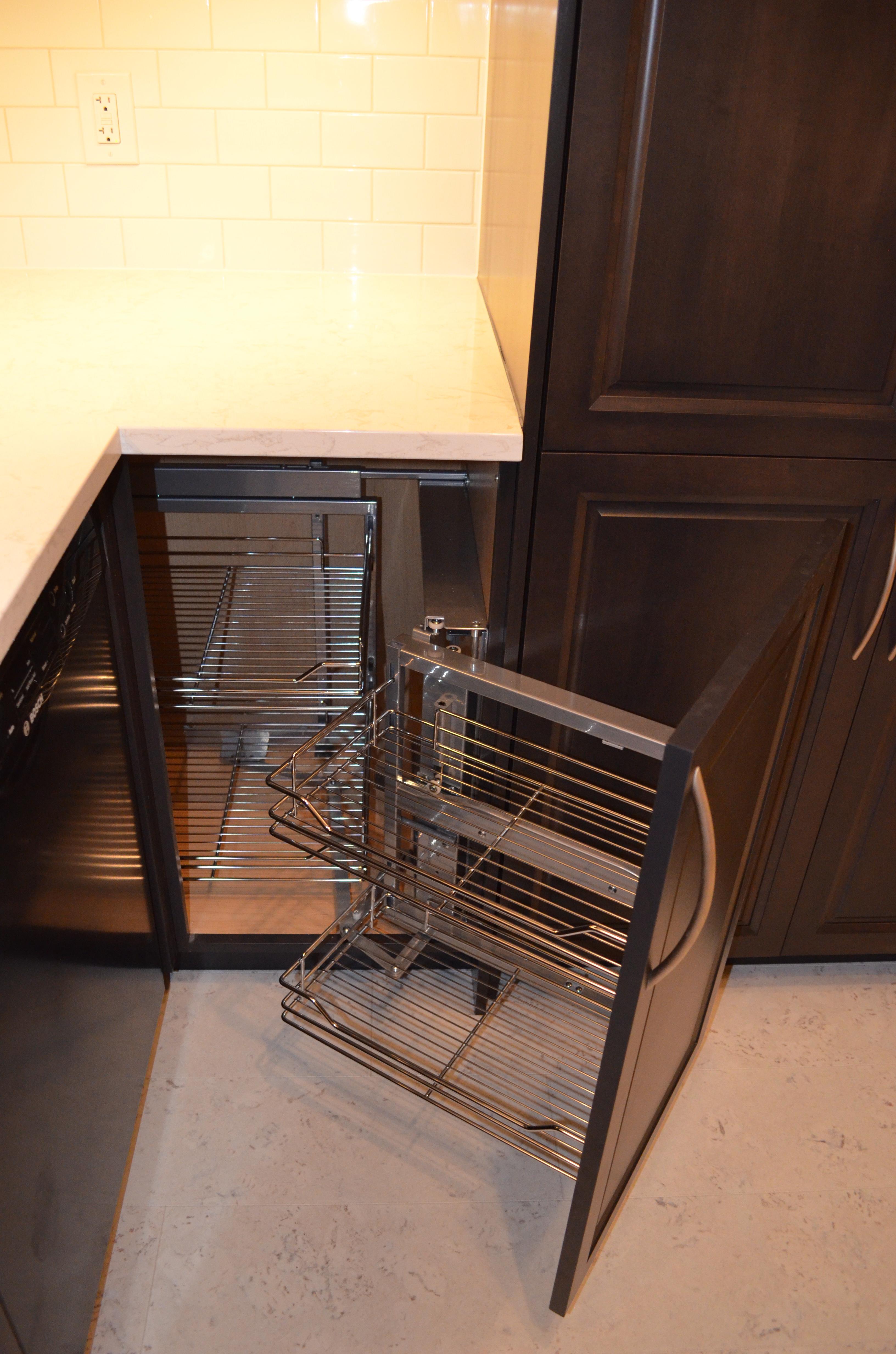 blind corner unit dark maple kitchen renovation Ottawa