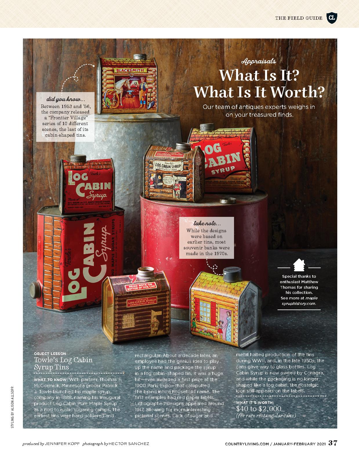 Antique Log Cabin Syrup Tins - Maple Syrup History