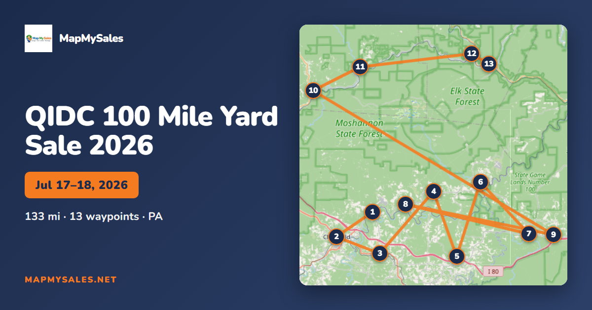 100 Mile Yard Sale 2026 PA Map Route QIDC July 17 18 MapMySales Pa Qdic 100 Mile 