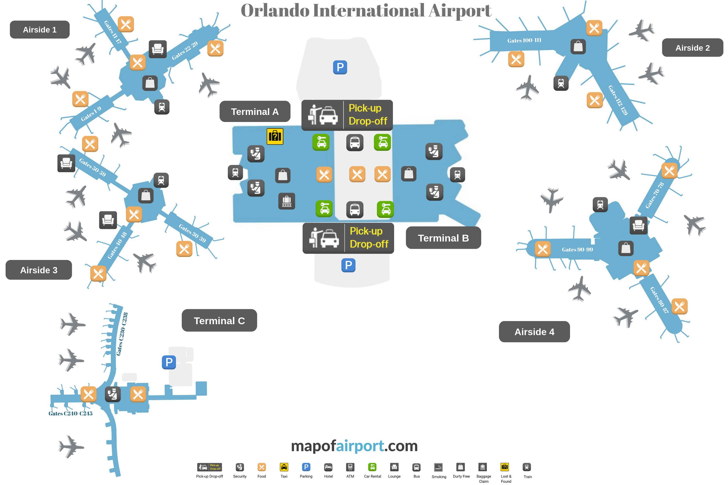 Orlando Airport Map MCO Terminals Gates Layout Orlando Airport Map 