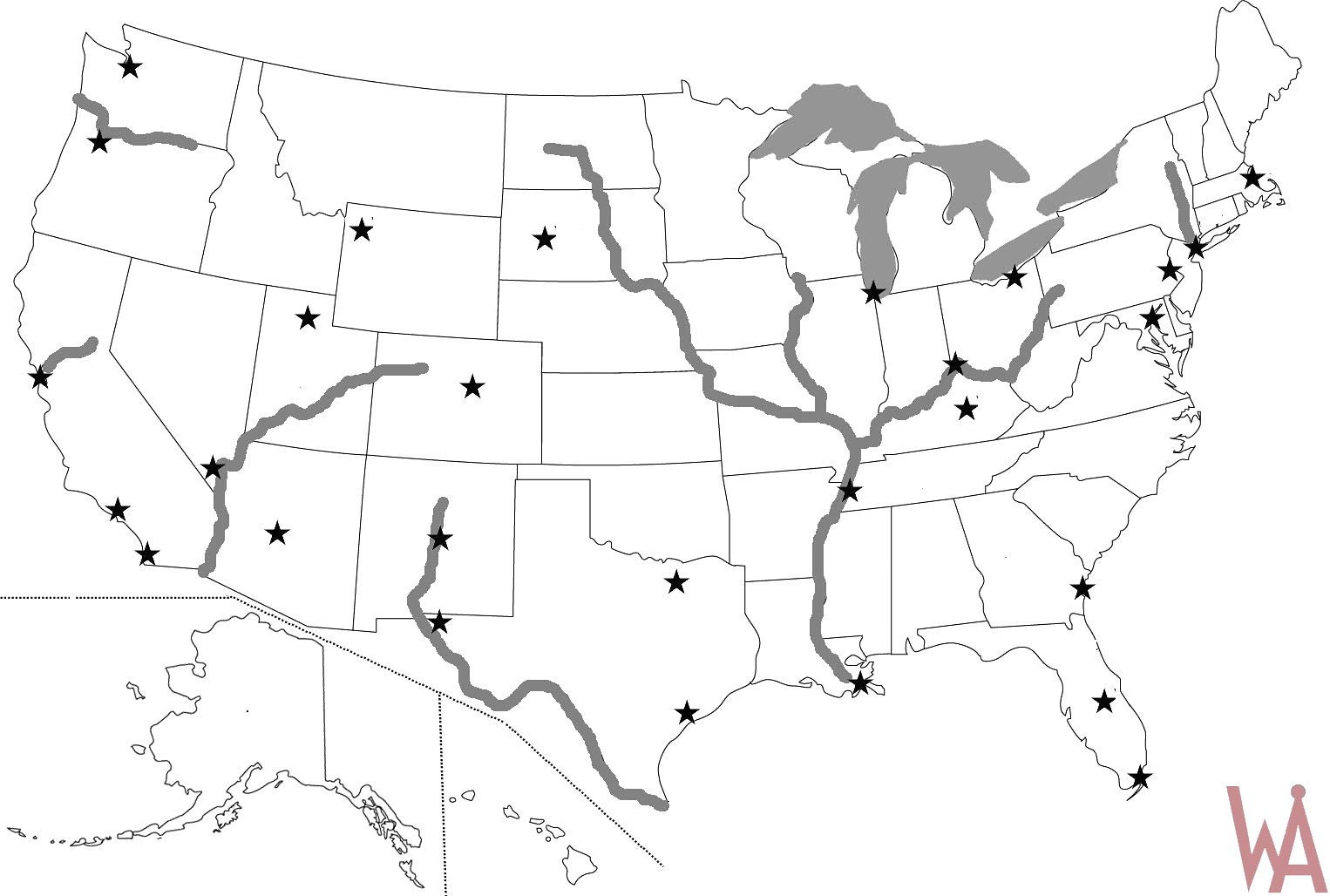 Usa Rivers Map Blank Blank Us Map With Rivers Map Vector 