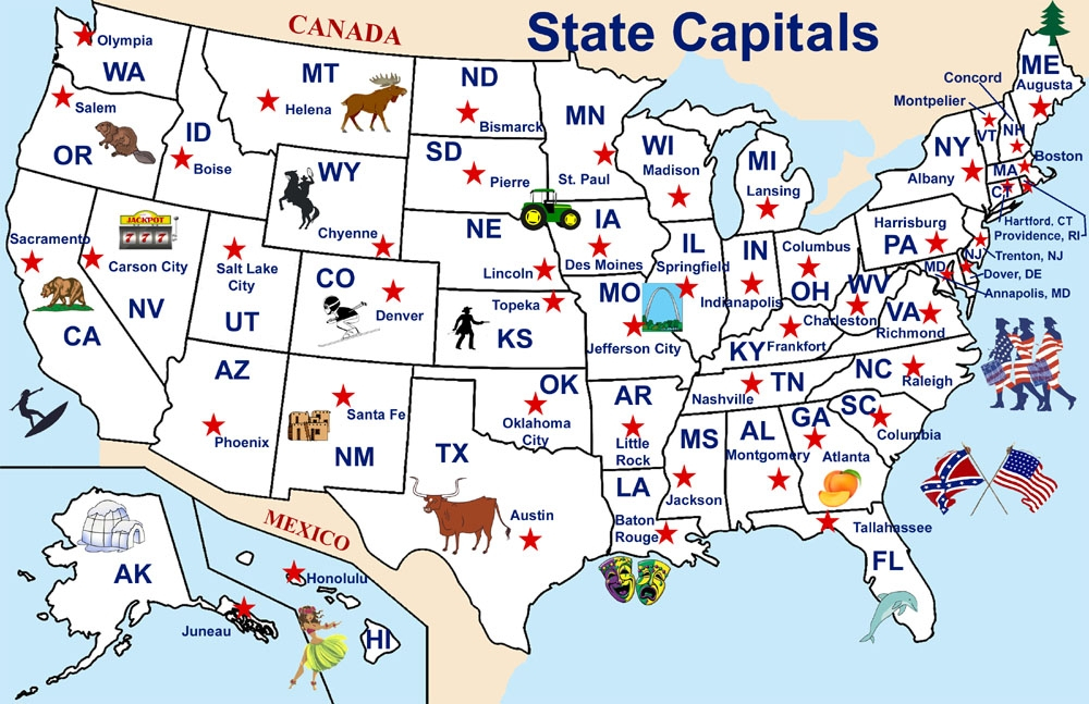 Printable Map Of Us Capitals Printable Map Of The US U S Capitals Map Poster 