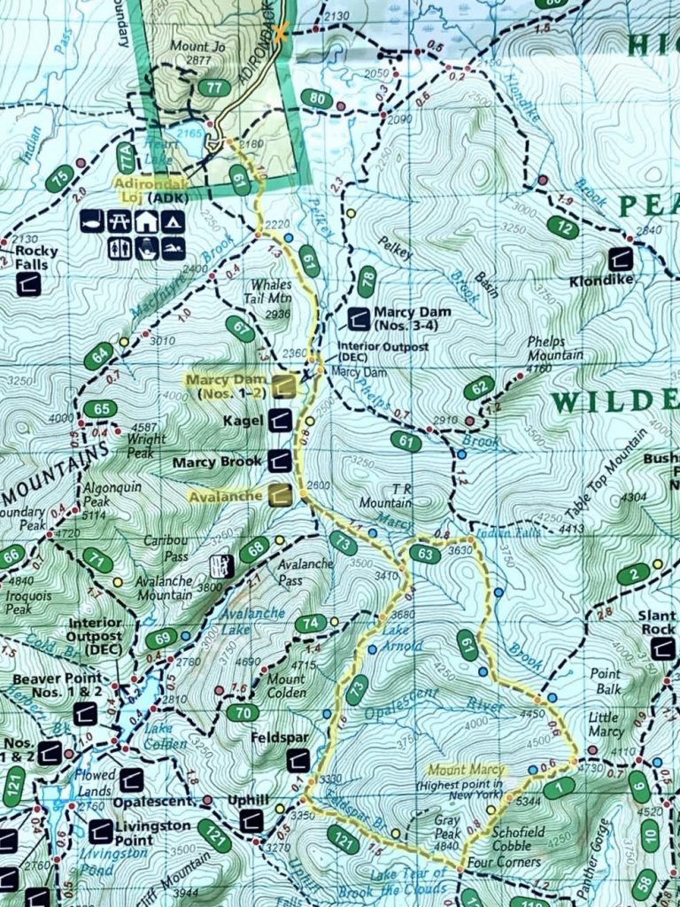Mount Marcy Paths High Peaks Wilderness Marked Map.